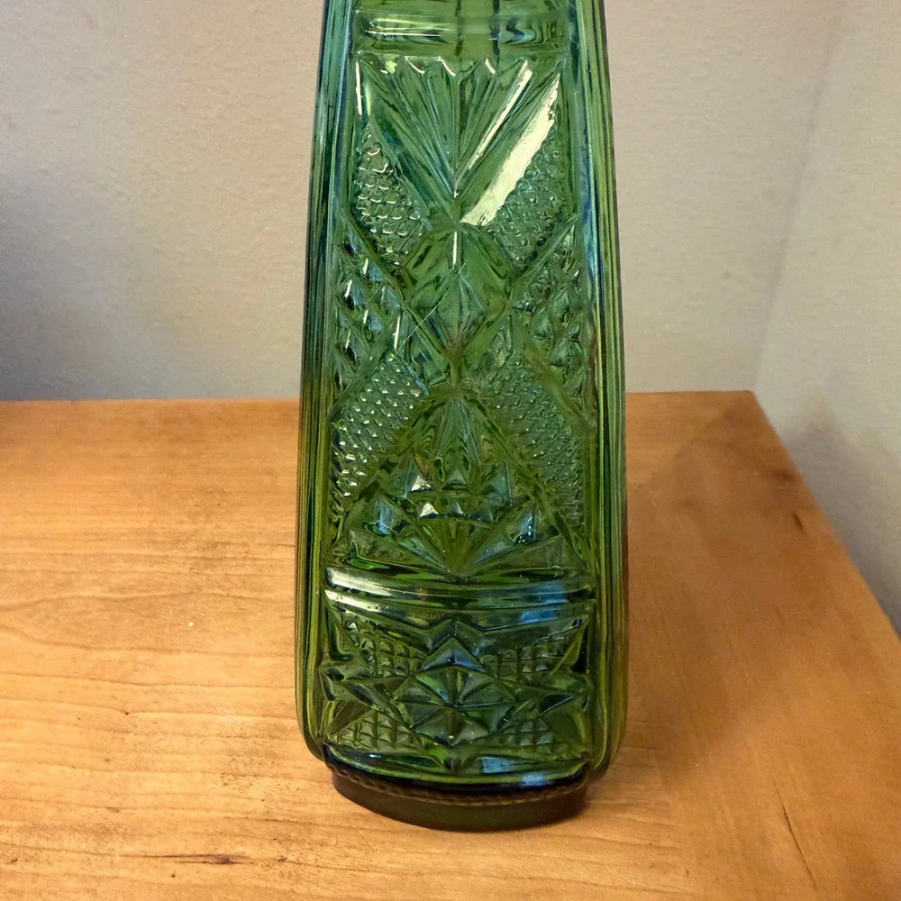 Vintage Empoli Italian Emerald Green Art Glass Bottle Vase 12
